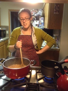 I always wear this little apron when I cook, because I am notorious for staining all my clothes with food.